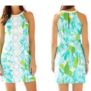 lilly pulitzer first impression blue and green floral halter top shift dress 0
